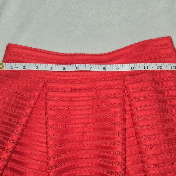 Express Bright Red Mini A-Line Skirt Pleated Mesh W/ Lining Dior Twinsie Sz 00 - Picture 9 of 11